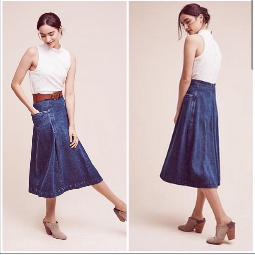 Carleen Denim Skirt Orleans Side Pocket Midi Full